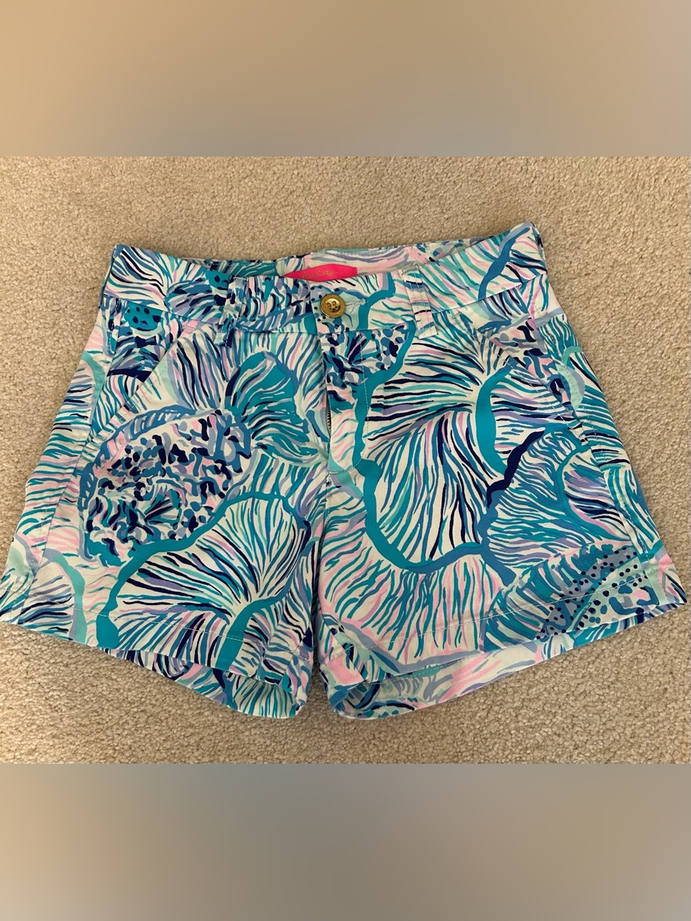 Lilly Pulitzer Teal Blue Pink Tropical Print Shorts